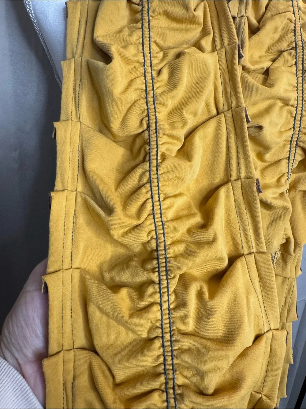 Matilda Jane Chocolate Brown Ruffle Jersey Scarf Mustard Reverse 7x85 Boho